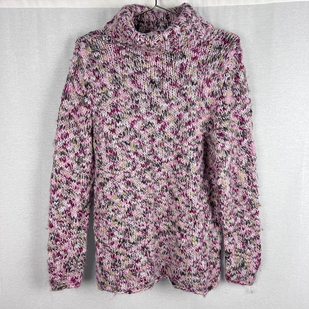 Handmade Sweater Turtleneck Pink Marled Handknit Cozy Chunky Boho Fall Winter